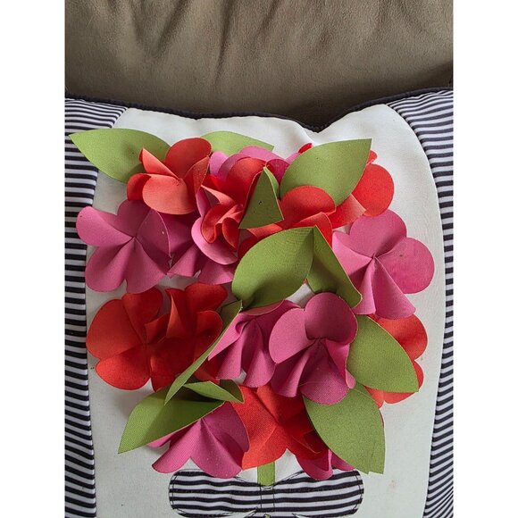 Edie Inc Floral Decor Pillow With 3D Flowers & Stripes - Picture 2 of 7